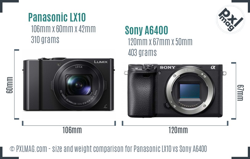 Panasonic LX10 vs Sony A6400 size comparison Panasonic LX10 vs Sony A6400 size comparison