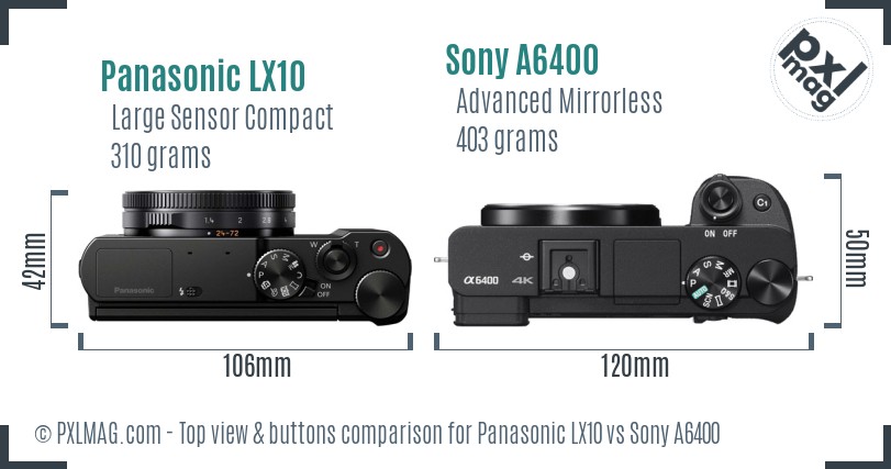 Panasonic LX10 vs Sony A6400 top view buttons comparison