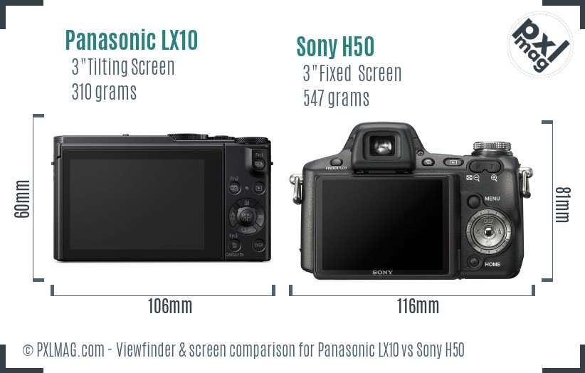 Panasonic LX10 vs Sony H50 Screen and Viewfinder comparison