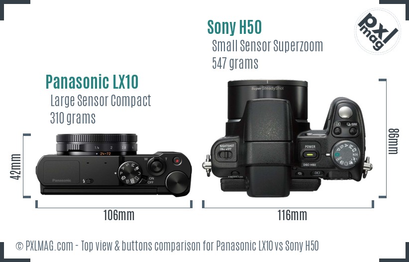 Panasonic LX10 vs Sony H50 top view buttons comparison