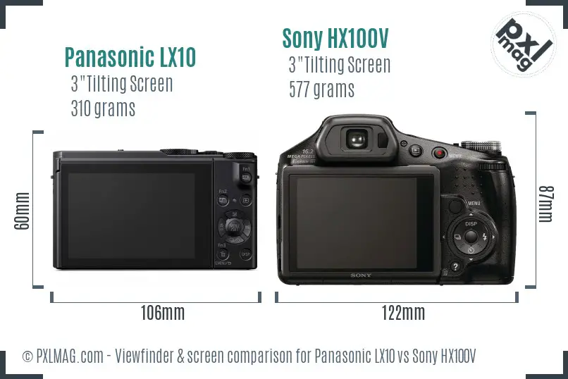 Panasonic LX10 vs Sony HX100V Screen and Viewfinder comparison