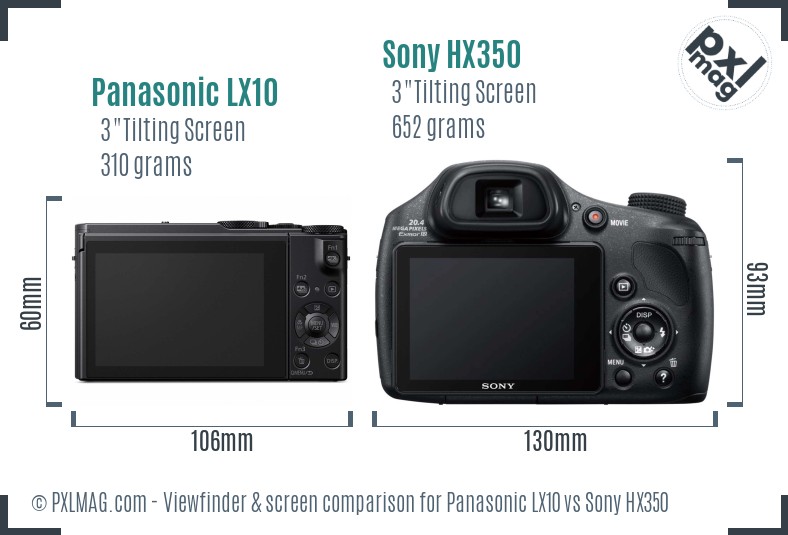 Panasonic LX10 vs Sony HX350 Screen and Viewfinder comparison