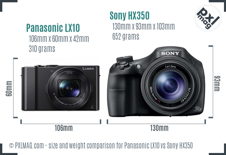 Panasonic LX10 vs Sony HX350 size comparison
