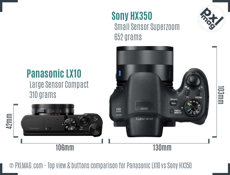 Panasonic LX10 vs Sony HX350 top view buttons comparison