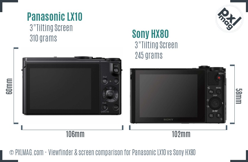 Panasonic LX10 vs Sony HX80 Screen and Viewfinder comparison