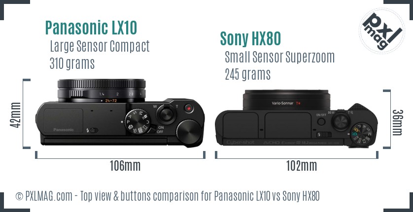 Panasonic LX10 vs Sony HX80 top view buttons comparison