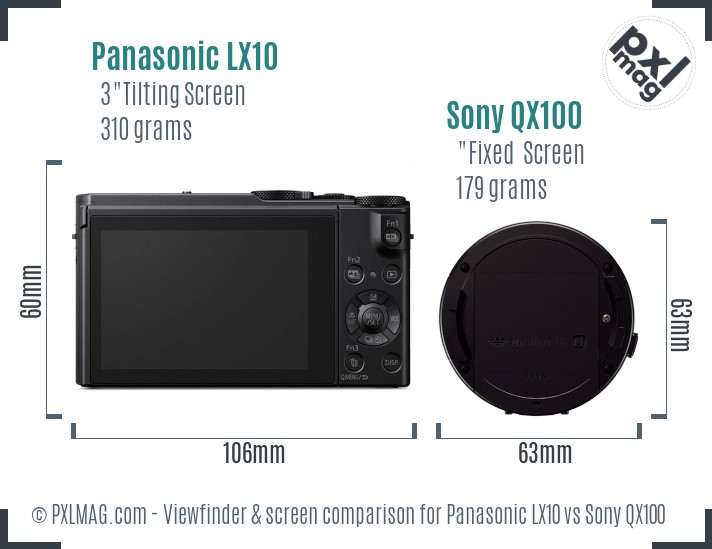 Panasonic LX10 vs Sony QX100 Screen and Viewfinder comparison