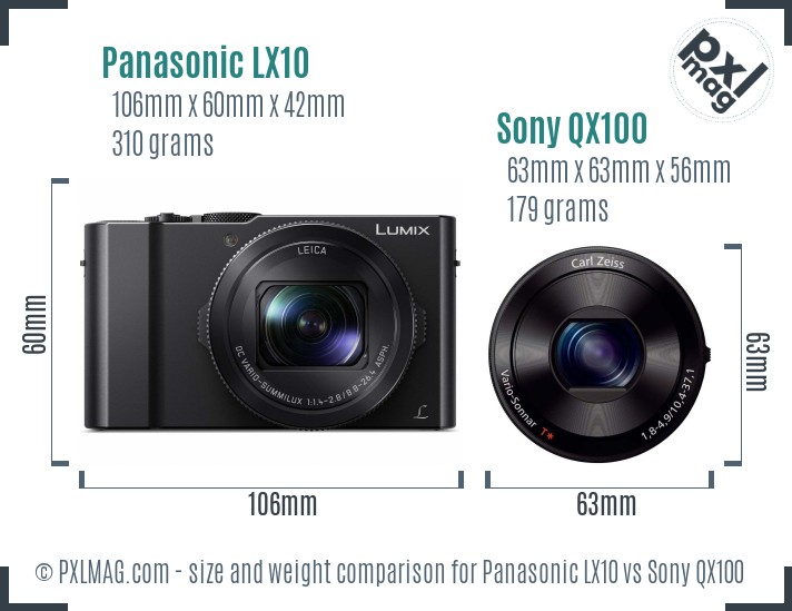 Panasonic LX10 vs Sony QX100 size comparison Panasonic LX10 vs Sony QX100 size comparison
