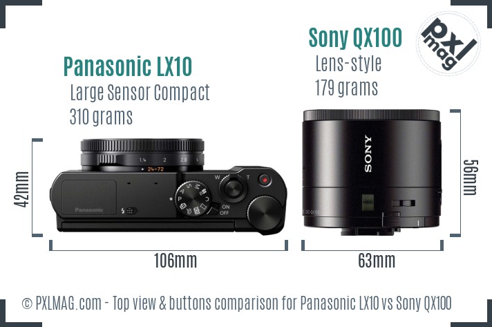 Panasonic LX10 vs Sony QX100 top view buttons comparison