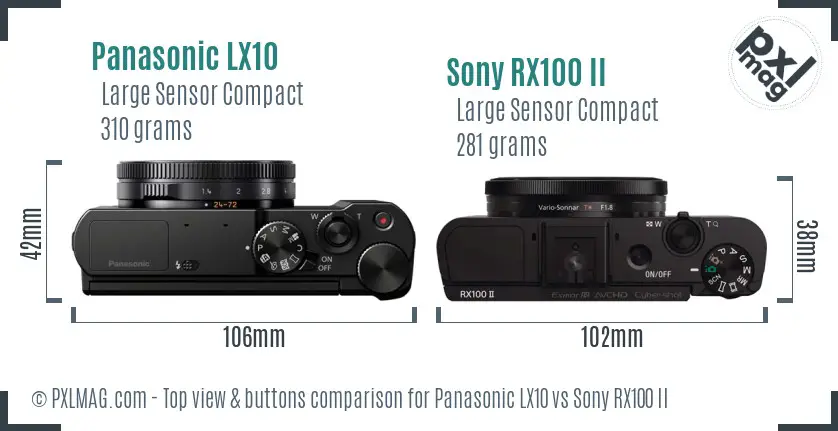 Panasonic LX10 vs Sony RX100 II top view buttons comparison