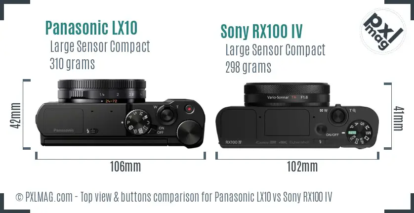 Panasonic LX10 vs Sony RX100 IV top view buttons comparison