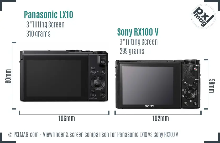 Panasonic LX10 vs Sony RX100 V Screen and Viewfinder comparison