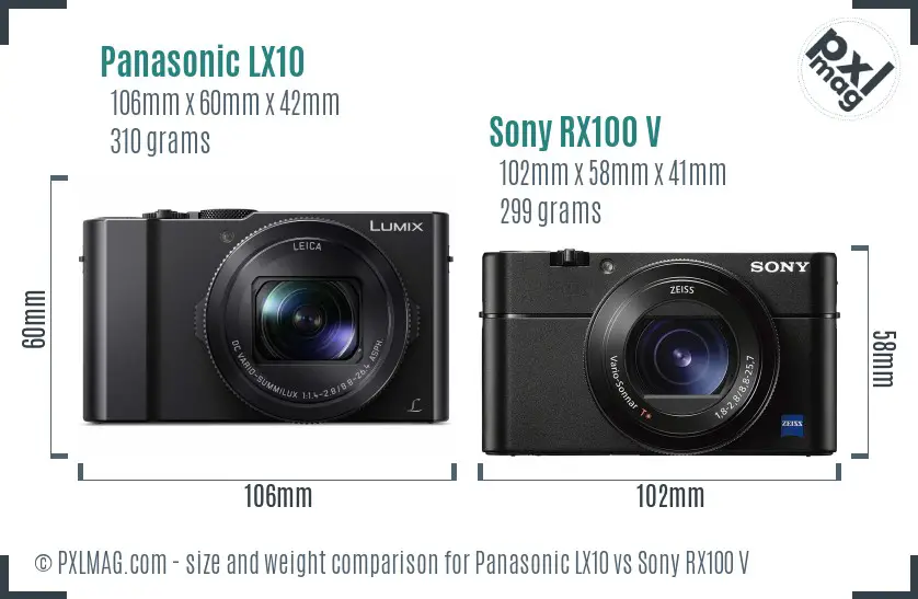 Panasonic LX10 vs Sony RX100 V size comparison