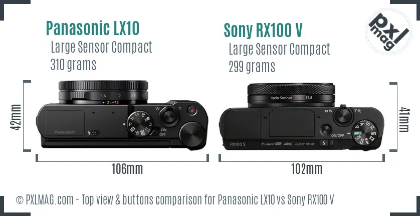 Panasonic LX10 vs Sony RX100 V top view buttons comparison