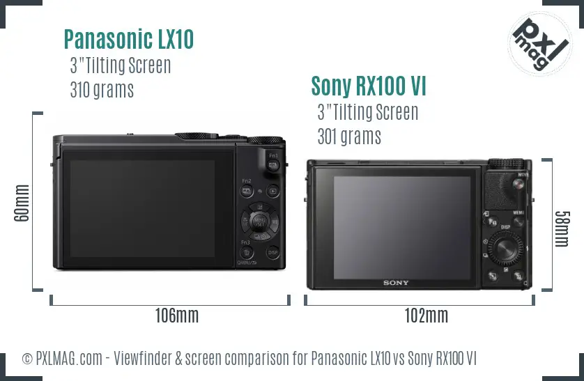 Panasonic LX10 vs Sony RX100 VI Screen and Viewfinder comparison