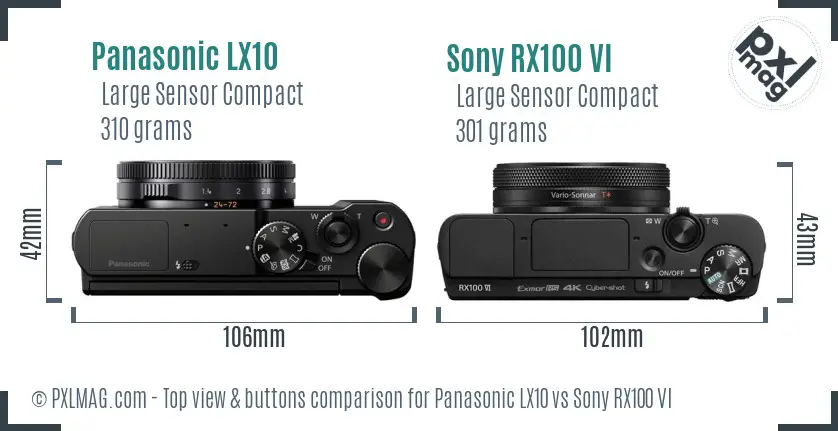 Panasonic LX10 vs Sony RX100 VI top view buttons comparison