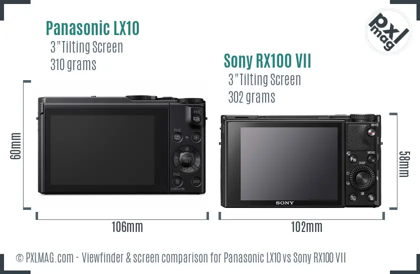 Panasonic LX10 vs Sony RX100 VII Screen and Viewfinder comparison