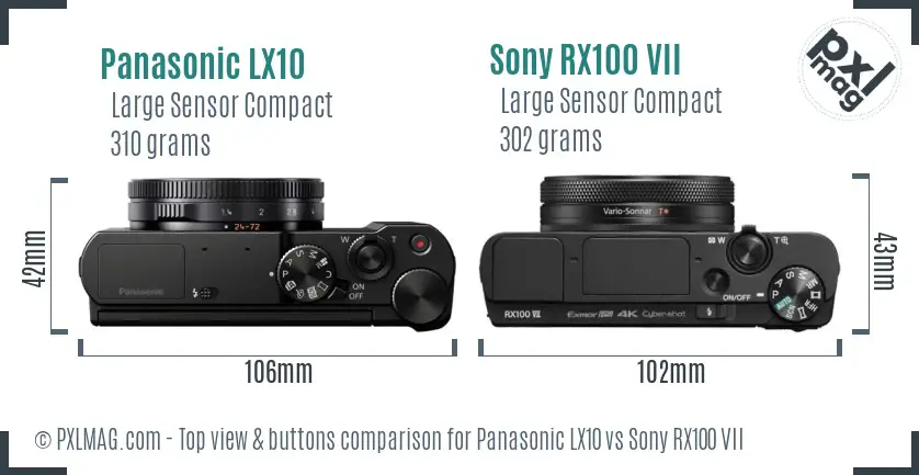 Panasonic LX10 vs Sony RX100 VII top view buttons comparison