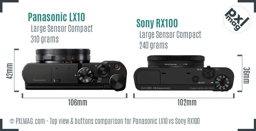 Panasonic LX10 vs Sony RX100 top view buttons comparison