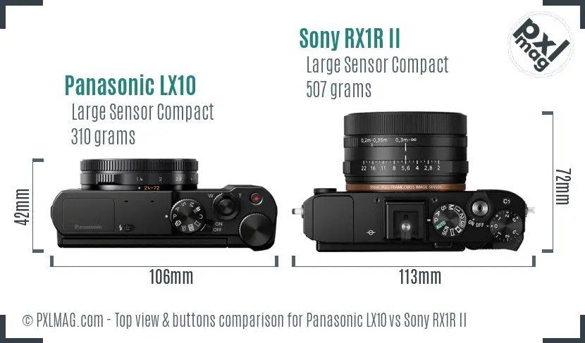 Panasonic LX10 vs Sony RX1R II top view buttons comparison