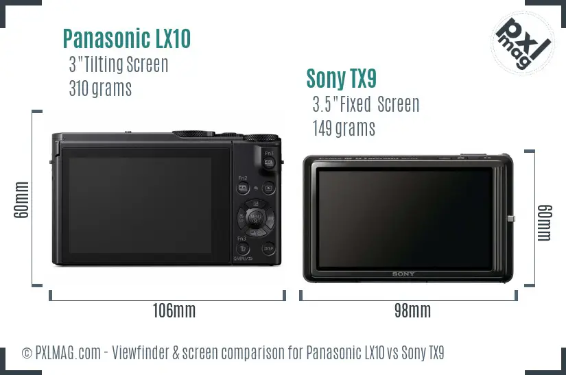 Panasonic LX10 vs Sony TX9 Screen and Viewfinder comparison