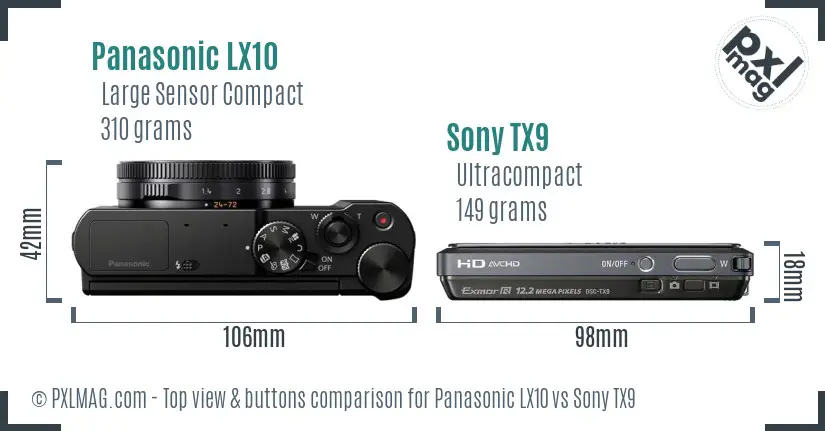 Panasonic LX10 vs Sony TX9 top view buttons comparison
