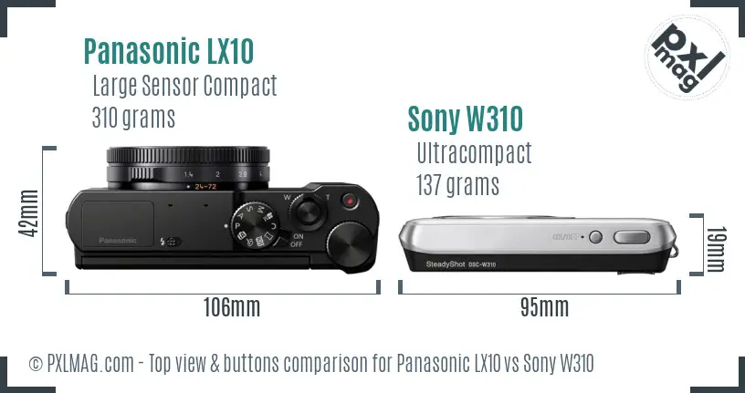 Panasonic LX10 vs Sony W310 top view buttons comparison