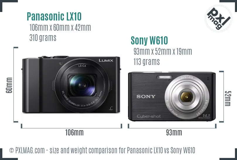 Panasonic LX10 vs Sony W610 size comparison