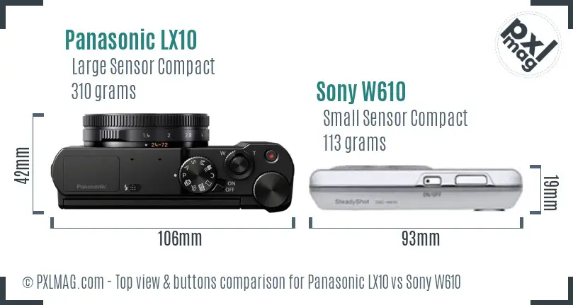 Panasonic LX10 vs Sony W610 top view buttons comparison