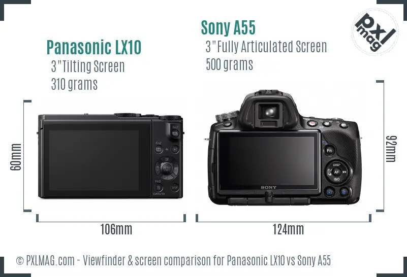 Panasonic LX10 vs Sony A55 Screen and Viewfinder comparison