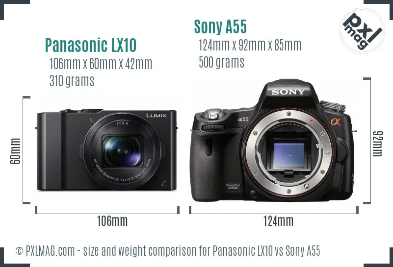 Panasonic LX10 vs Sony A55 size comparison