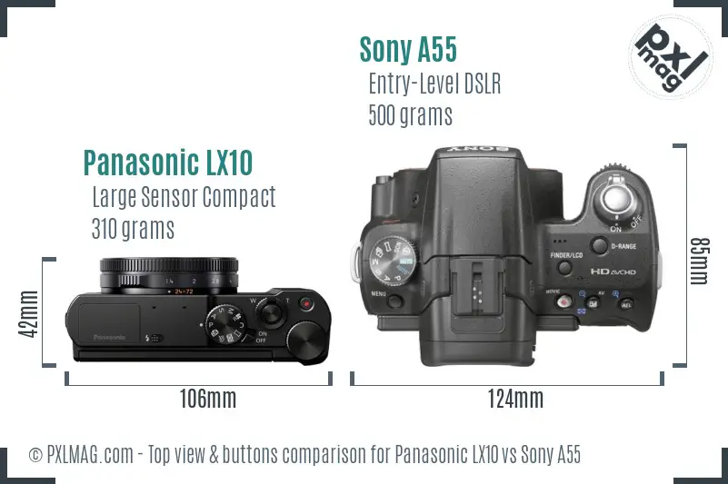 Panasonic LX10 vs Sony A55 top view buttons comparison