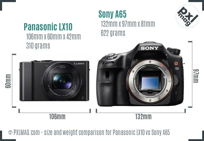 Panasonic LX10 vs Sony A65 size comparison
