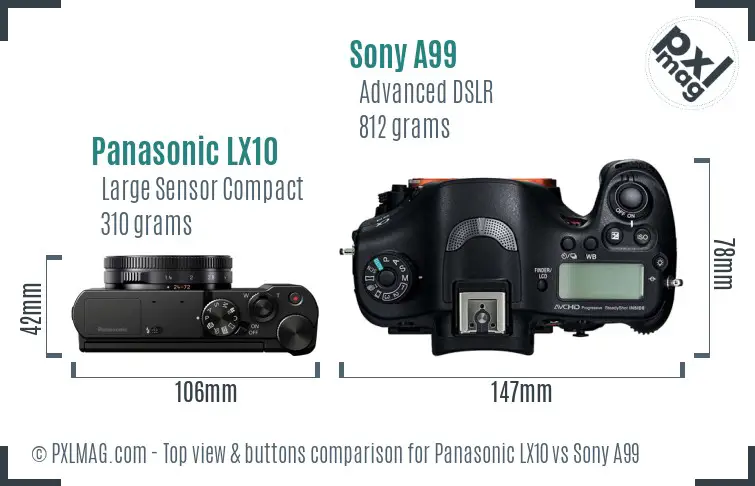 Panasonic LX10 vs Sony A99 top view buttons comparison