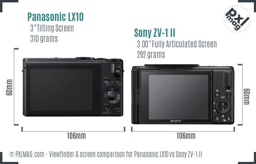 Panasonic LX10 vs Sony ZV-1 II Screen and Viewfinder comparison