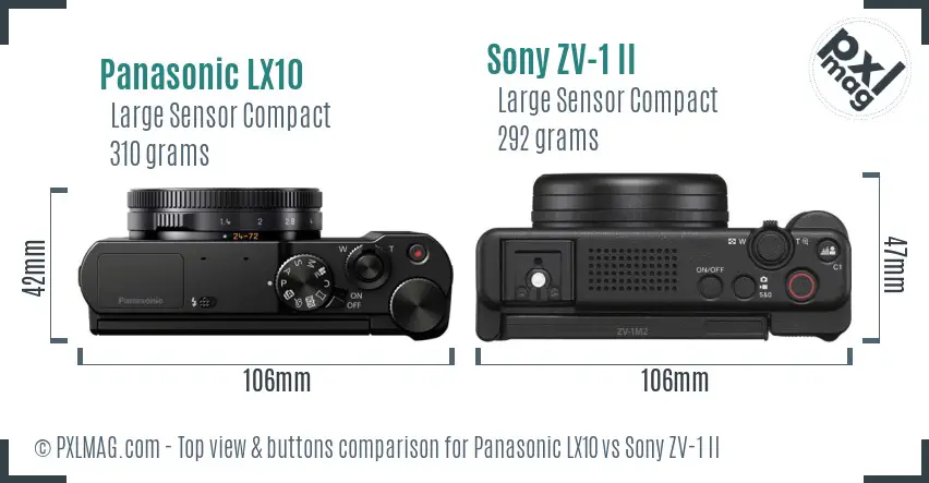 Panasonic LX10 vs Sony ZV-1 II top view buttons comparison