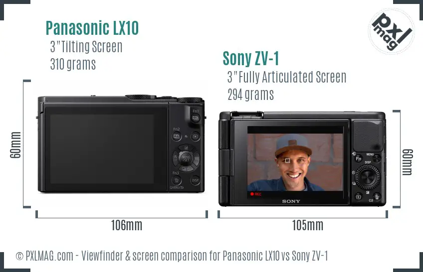 Panasonic LX10 vs Sony ZV-1 Screen and Viewfinder comparison