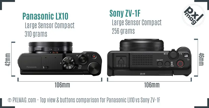 Panasonic LX10 vs Sony ZV-1F top view buttons comparison