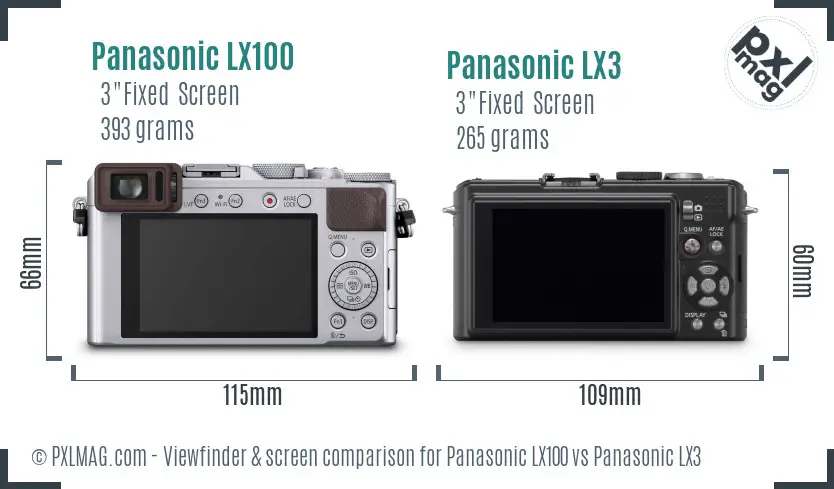 Panasonic LX100 vs Panasonic LX3 Screen and Viewfinder comparison