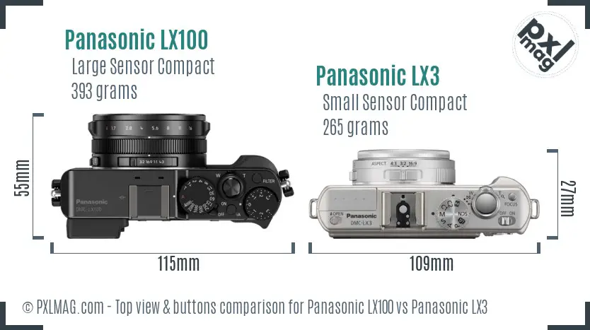 Panasonic LX100 vs Panasonic LX3 top view buttons comparison