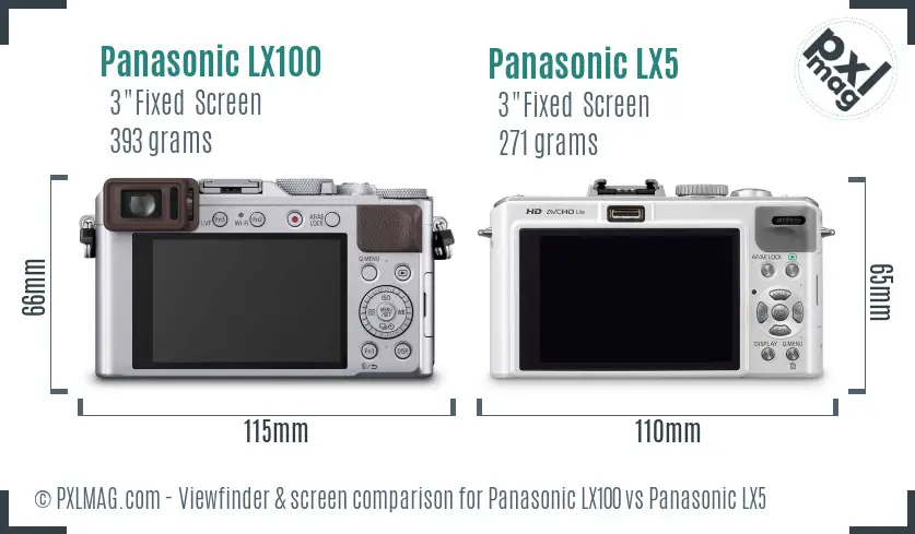 Panasonic LX100 vs Panasonic LX5 Screen and Viewfinder comparison