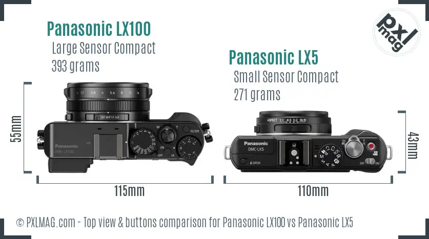 Panasonic LX100 vs Panasonic LX5 top view buttons comparison