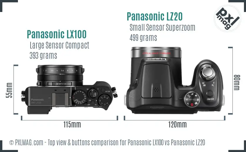 Panasonic LX100 vs Panasonic LZ20 top view buttons comparison