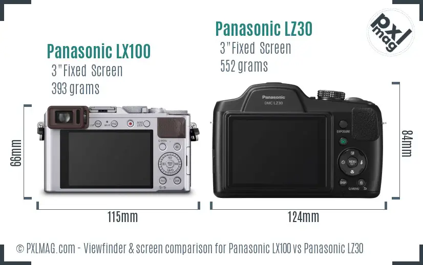Panasonic LX100 vs Panasonic LZ30 Screen and Viewfinder comparison
