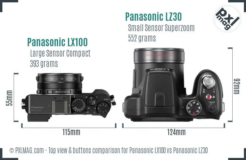 Panasonic LX100 vs Panasonic LZ30 top view buttons comparison