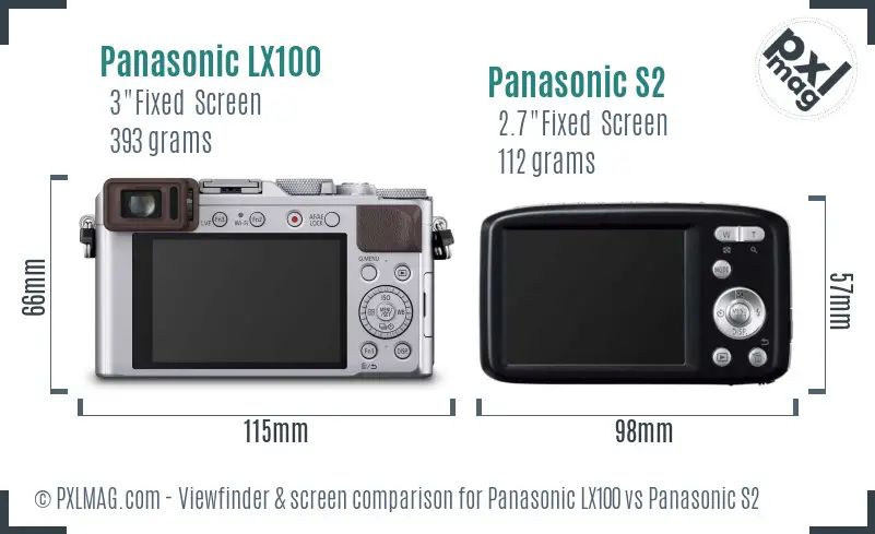 Panasonic LX100 vs Panasonic S2 Screen and Viewfinder comparison