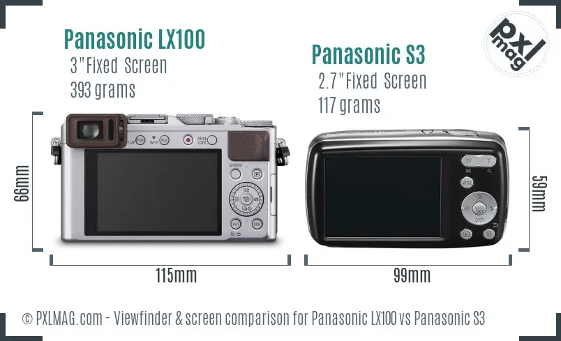 Panasonic LX100 vs Panasonic S3 Screen and Viewfinder comparison
