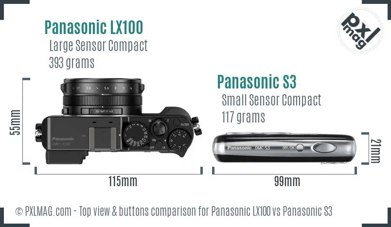Panasonic LX100 vs Panasonic S3 top view buttons comparison