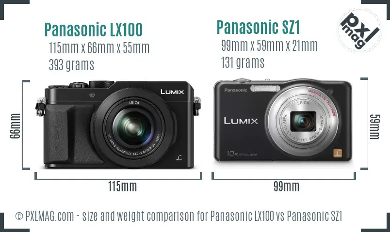 Panasonic LX100 vs Panasonic SZ1 size comparison