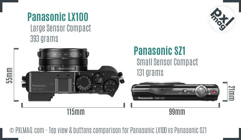 Panasonic LX100 vs Panasonic SZ1 top view buttons comparison